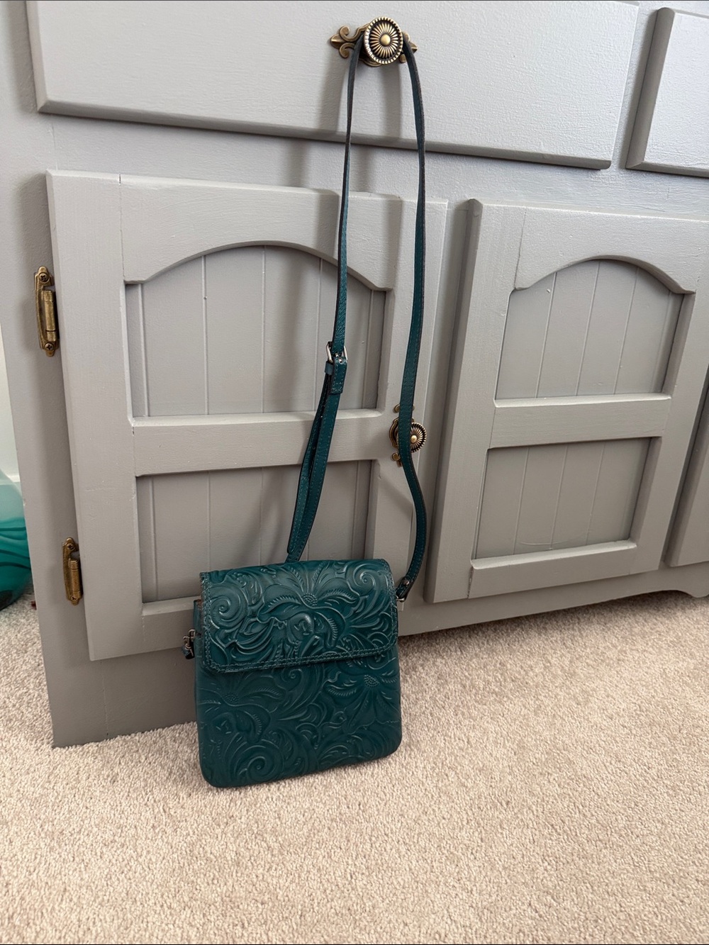 Patricia Nash Teal Tooled Leather Crossbody Bag - Women's Shoulder Purse